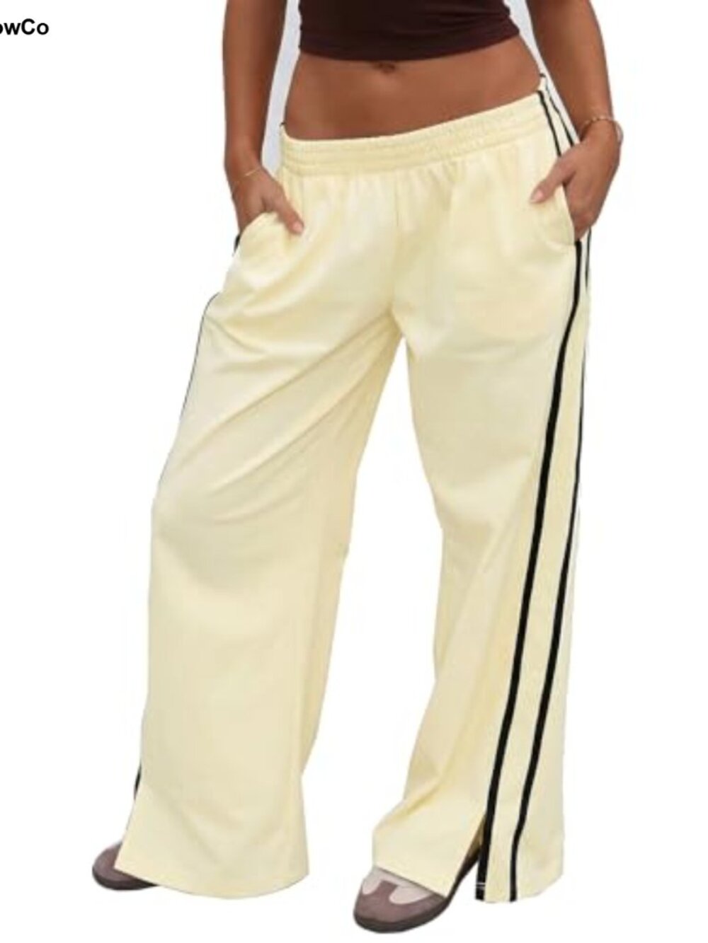 Wide Leg Pants with Elastic Waistband and Side Pockets